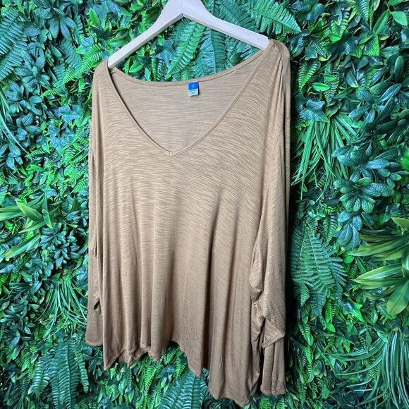 Old Navy Tops Women 4XL Light Brown Blouse V Neckline Long Sleeve 0211 - Picture 12 of 14
